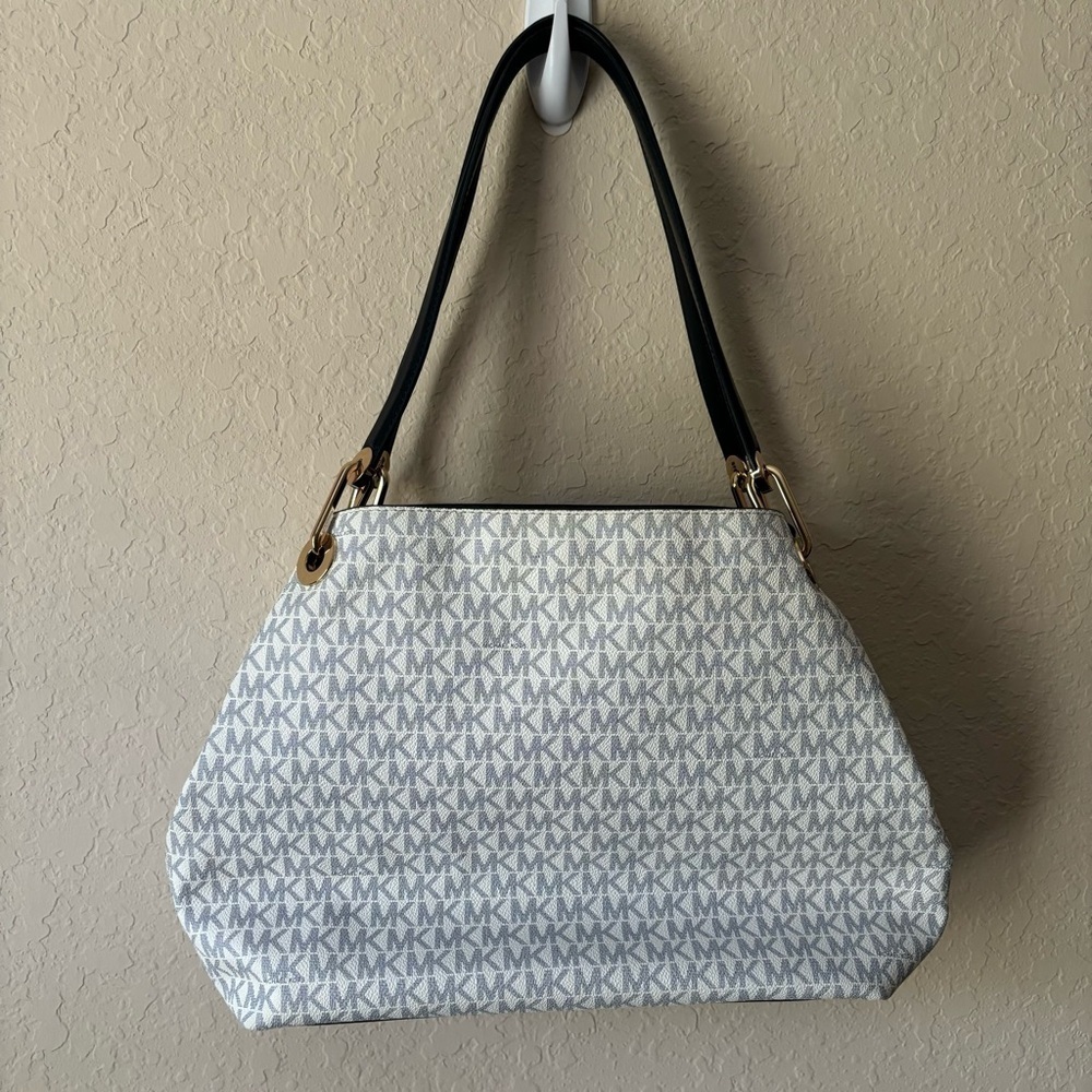 Michael Kors | Women's Leather Raven Large Tote Shoulder Bag Blue Pearl Gray - Picture 5 of 10